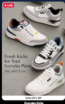 Liberty, Action,Crocs & more footwear Extra 20 % off
