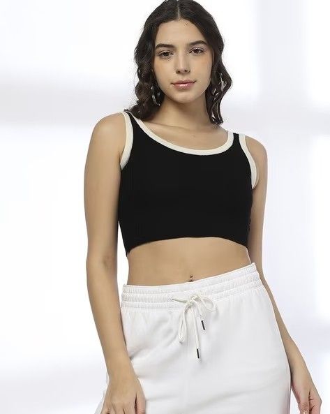 Teamspirit Women Jet Black Ribbed Fitted Tank Top - Buy Online | AJIO