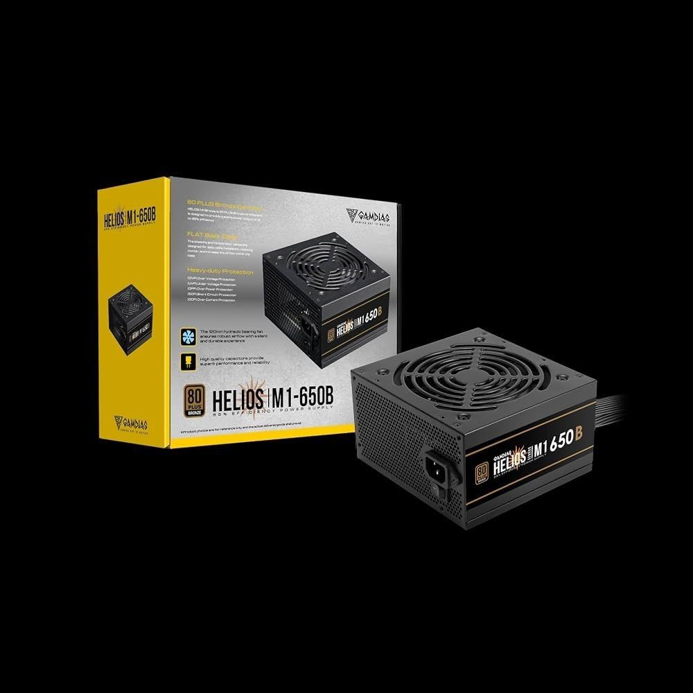 GAMDIAS Helios M1 650B Power Supply Unit, 650W, 80 Plus Bronze, Non-Modular, ATX 12V V2.4, Support C6/C7 Power State, 120mm Hydraulic Bearing Fan, Flat Black Cables - 3 Year Warranty