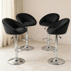 SEATFIT Adjustable Pivot Bar Chair with Cushioned Seat - Solid Wood Base (Black)