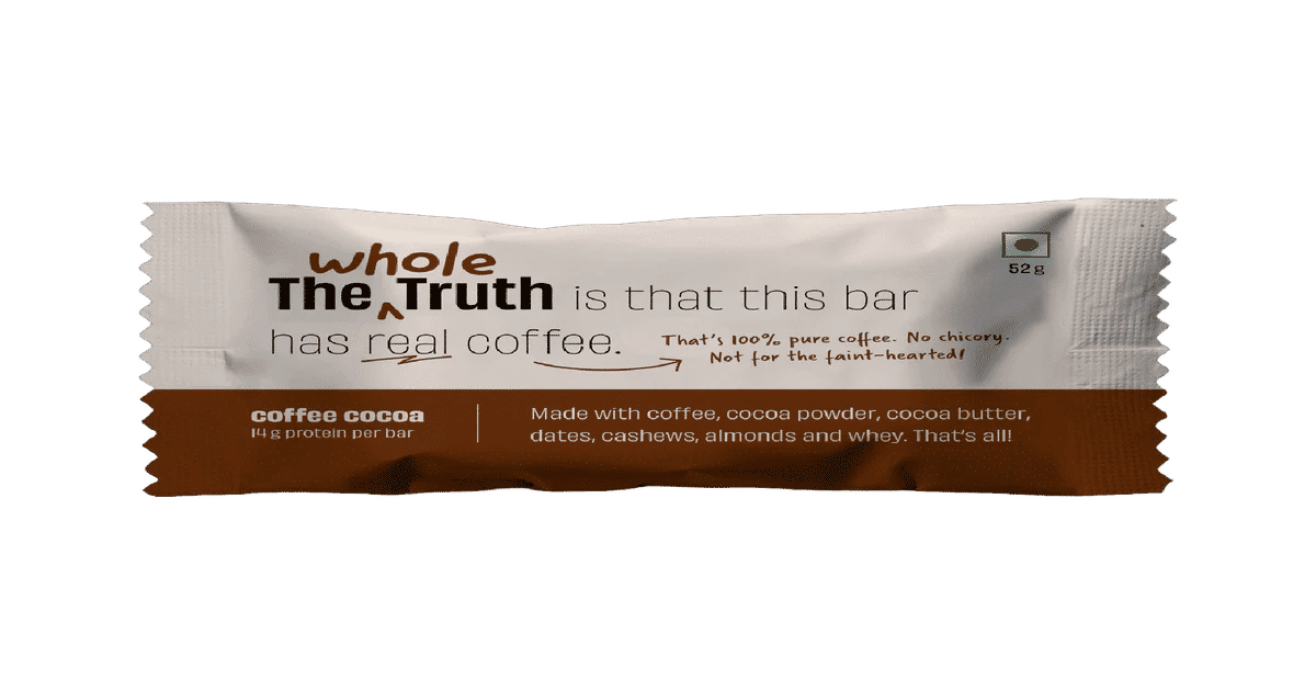 Check out The Whole Truth Coffee Cocoa Protein Bar (Date Sweetened)52 gms @31