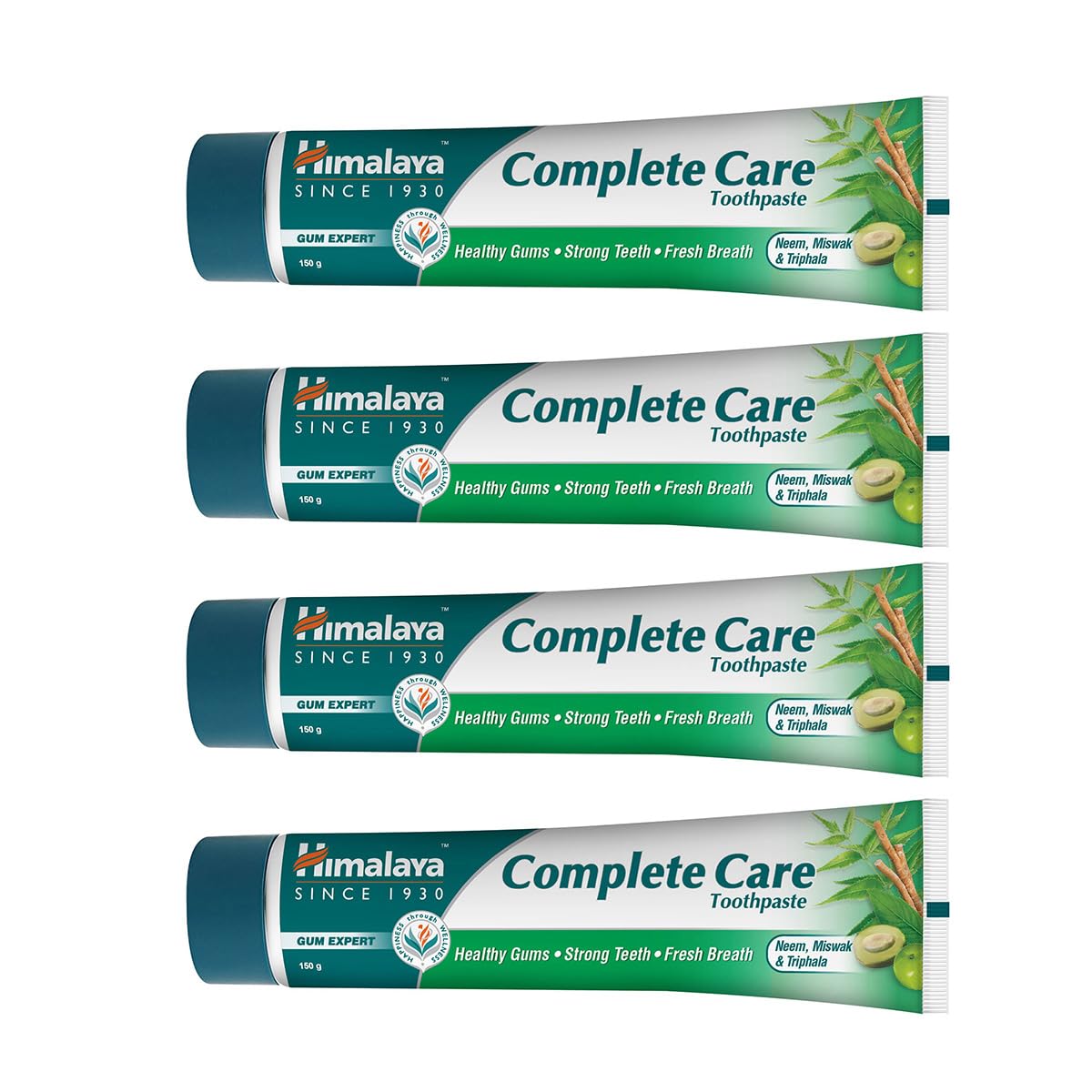 Himalaya Complete Care Toothpaste 600g(150gx4, Pack of 4)| For Strong Teeth & Healthy Gums | With Neem, Miswak & Triphala | Herbal Formulation