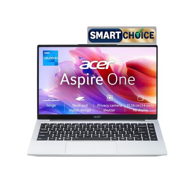 Acer Aspire One, Intel Core Celeron N4500, 8GB LPDDR4 RAM/ 256GB SSD, 14.0"/35.56cm WXGA Display, Intel UHD Graphics, Win 11 Home, Pure Silver, 1.3 Kg, A114-45, Thin and Light Laptop