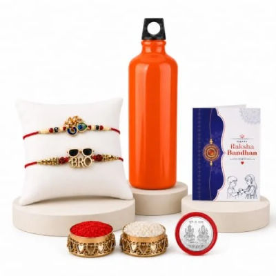 Oblivion Water Bottle 750 ml with Rakhi Set for Brother - Rakhis for Brother Set of 2, Peacock Design with Silver Colour Pooja Coin & Greeting Card - Raksha Bandhan Gift Combo