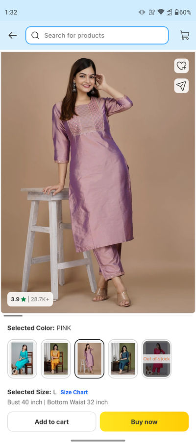 Flipkart - Gf Gul Fashion Women Art Silk Kurta Pant Set at ₹283