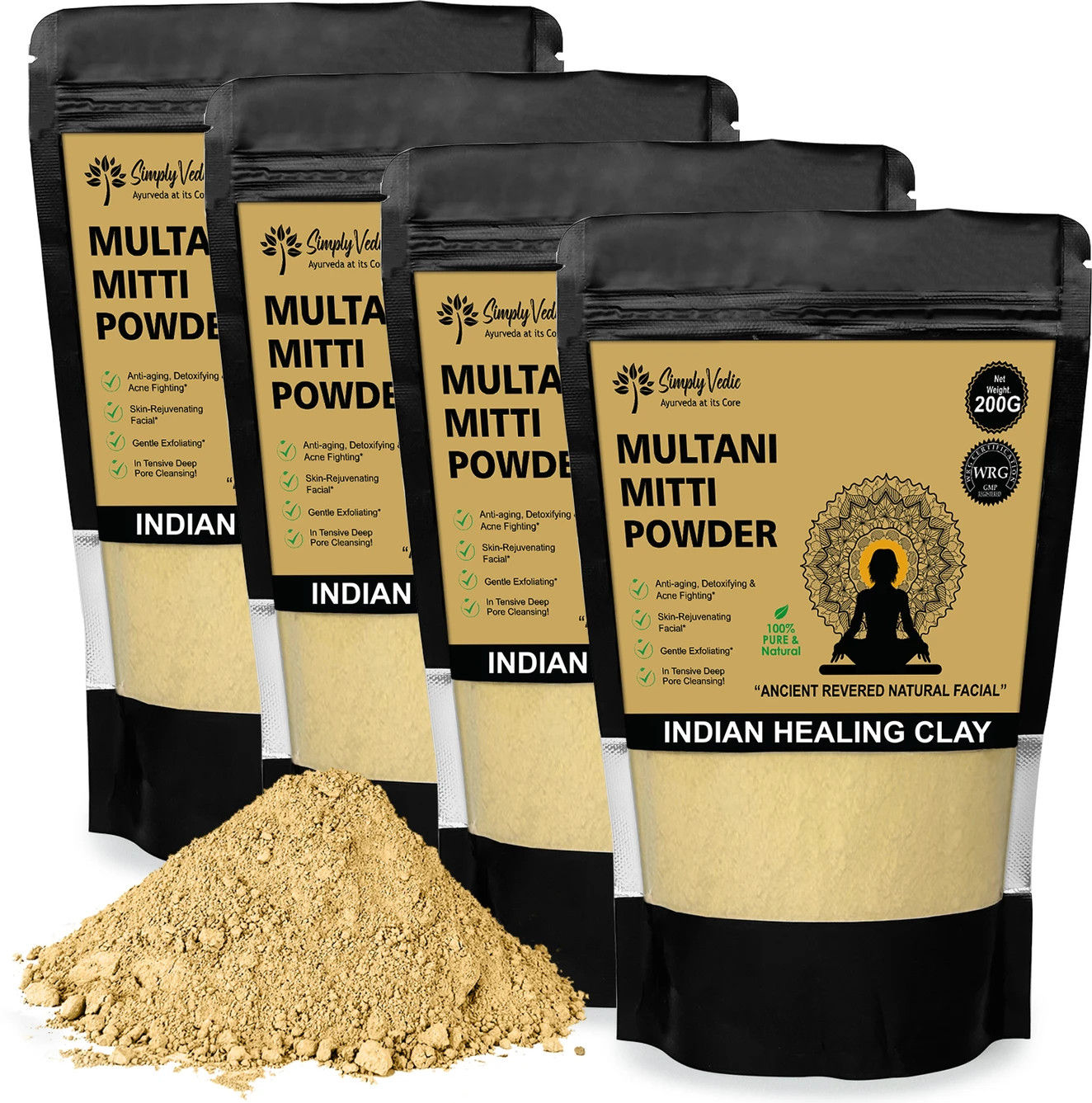 Simply Vedic 100% Natural Multani Mitti Powder (4 x 200g = 800g) @ ₹98 Only | 88% Off | Now or Never Deal!