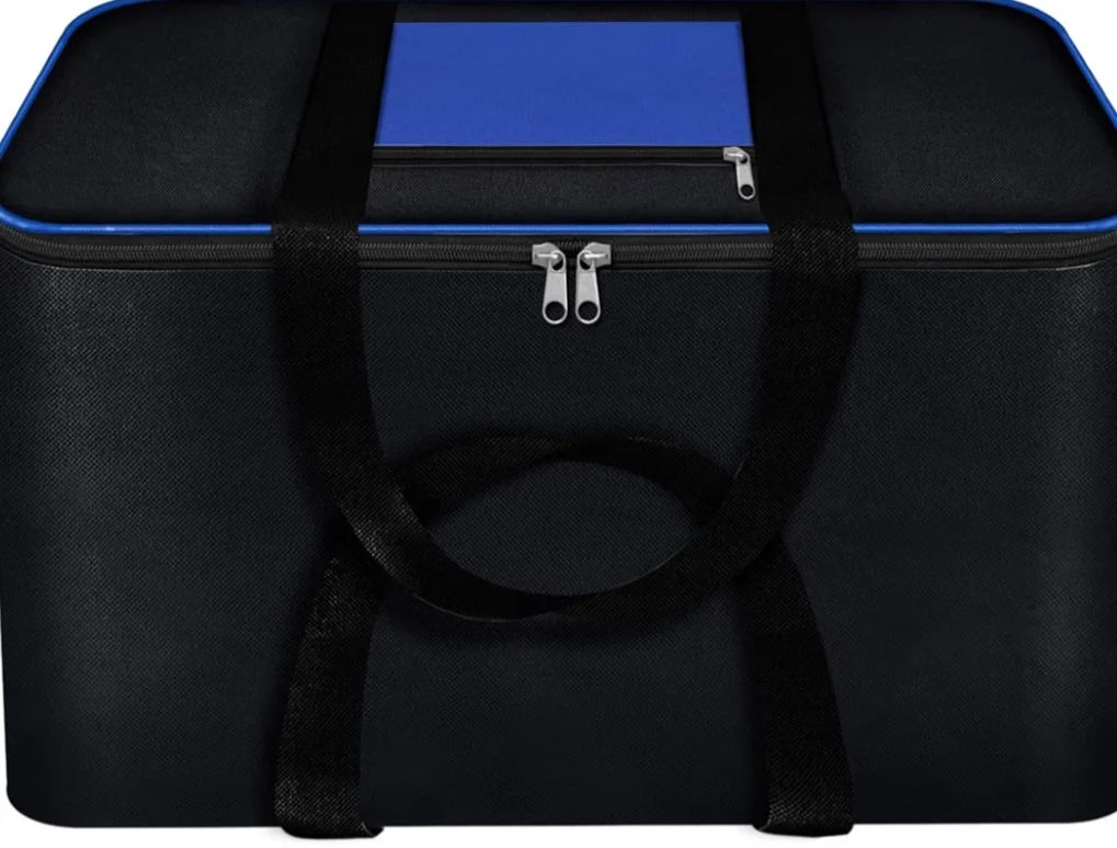 Storite Nylon Big Underbed Storage Bag Moisture Proof Cloth Organiser with Zippered Closure and Handle(BlueBlack, 54x46x28 cm) Rectangular