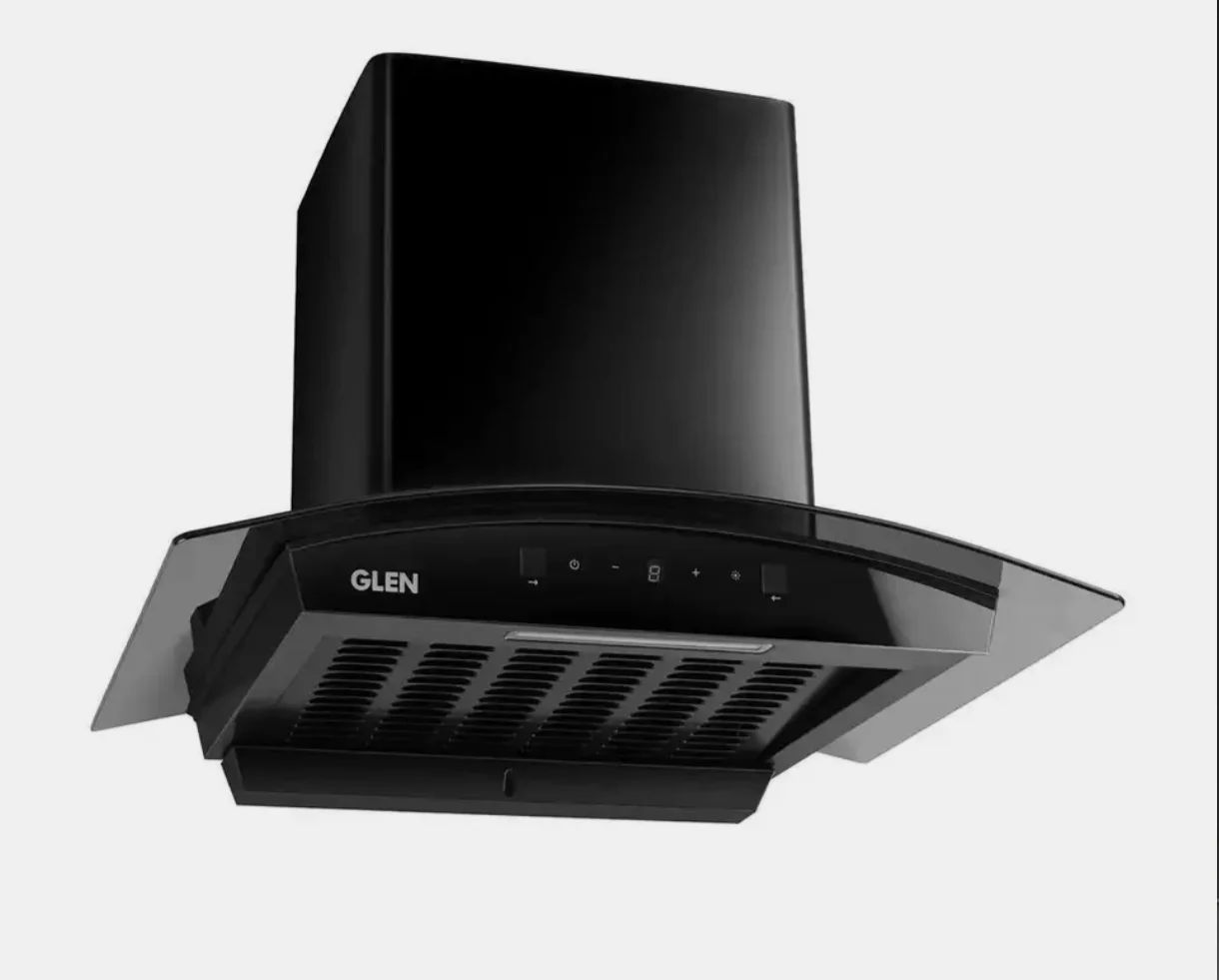 Glen ISPA AC BL 60CM 1200 CMH 60 cm Curved Glass 60 cm|Digital Display|Touch & Gesture Control| Autoclean| Filterless|Powerful Suction | Low Nois Auto Clean Chimney (Wall Mounted, Black)