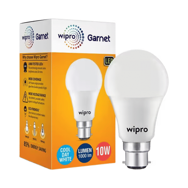 Instamart - Wipro Garnet 10W Led Bulb For Home & Office |Cool Day White (6500K) | B22 Base|220 Degree Light Coverage |4Kv Surge Protection