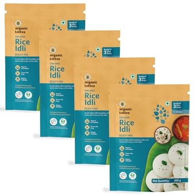 Organic Tattva Rice Idli/Idly Instant Mix 800g, Ready in 5 Steps, 4 Pack | With Benefits of Rock Salt and Sunflower Oil, Protein & Fiber Rich, No Cholesterol & Trans Fat, Ideal for Quick Breakfasts
