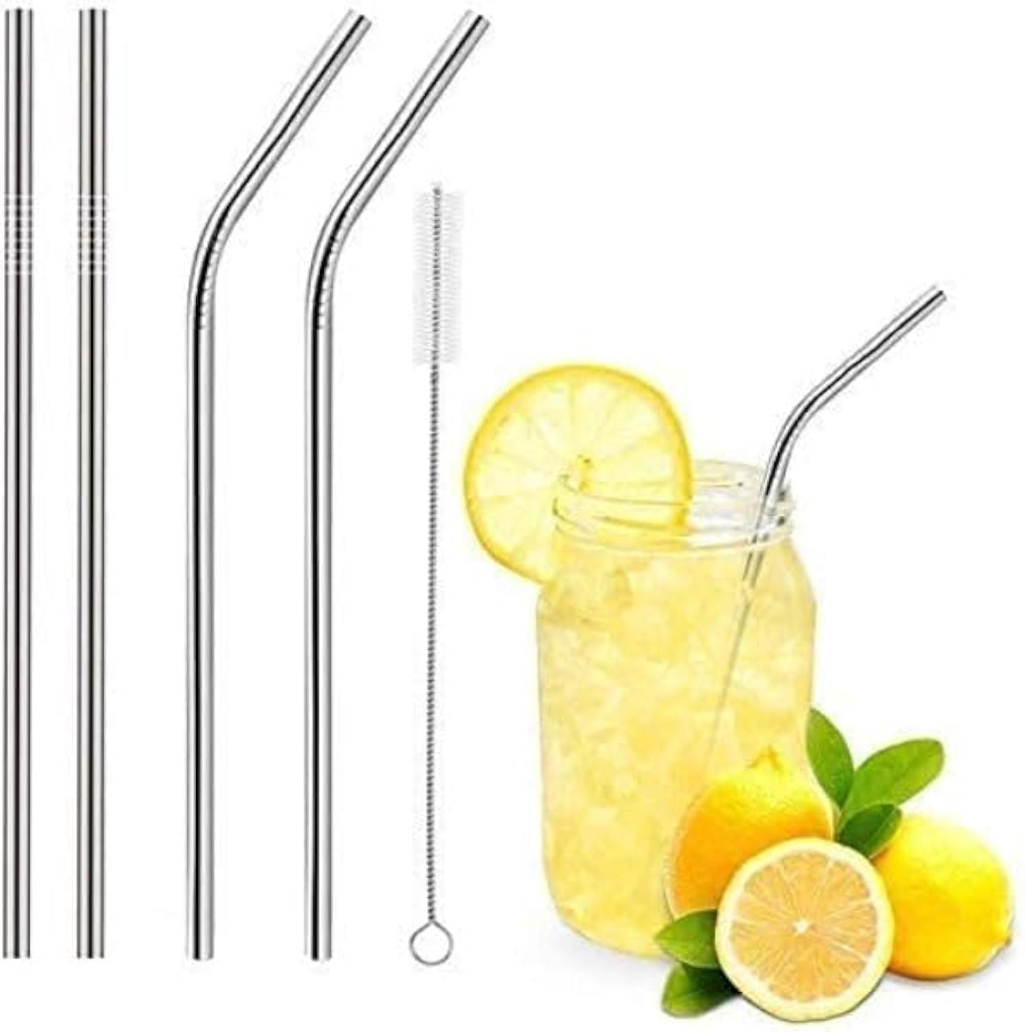 ADD2CART Stainless Steel Drinking Straws, 21.6 cm Long, 6 mm Radius, Set of 4