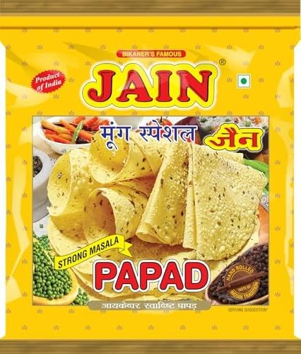 JAIN Papad Moong Dal Special, Strong Masala, 1Kg, Papad Size-10 Inches, Handmade, No Preservatives.