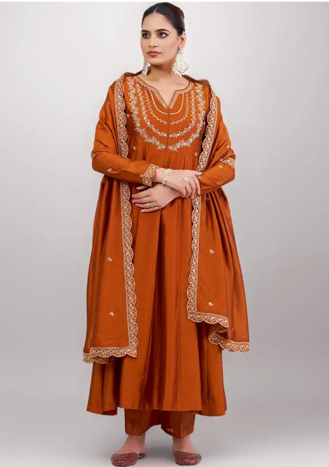 MOKOSH Women’s Silk Embroidery Anarkali Kurta, Pant with Dupatta Set