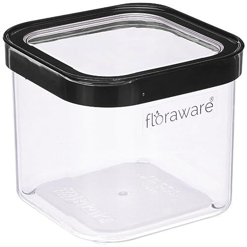 Floraware Food Safe Plastic Multiuse Square Fit-Lock Airtight Storage Jar,Containers for Kitchen Storage Set I Grocery Kitchen Container Set I Multipurpose Jar, 750 ml, set 1 BPA free, Black