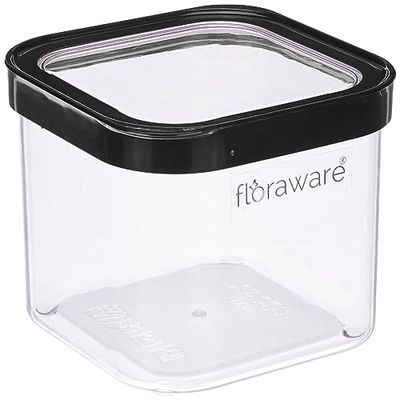 Floraware Food Safe Plastic Multiuse Square Fit-Lock Airtight Storage Jar,Containers for Kitchen Storage Set I Grocery Kitchen Container Set I Multipurpose Jar, 750 ml, set 1 BPA free, Black