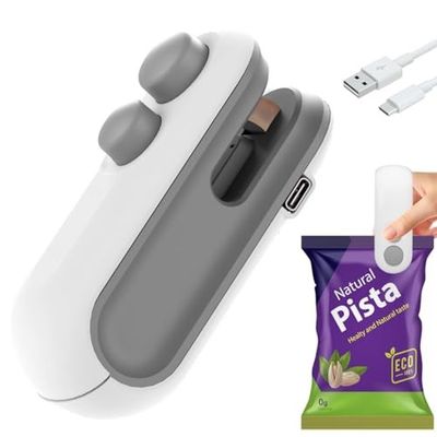 TEKCOOL Portable Mini Sealing Machine, Handheld Packet Sealer for Food, Snacks, Chips, Fresh Storage, Plastic Bags Sealing Machine, 1 YEAR Warranty (White),