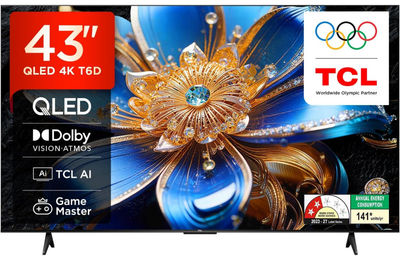 TCL 108 cm (43 inches) 4K Ultra HD Smart QLED Google TV | HDR 10+ | Dolby Vision & Atmos | 30W Speaker Output | Game Master | 43T6D