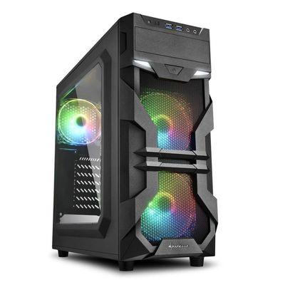 Sharkoon VG7-W RGB Mini Tower PC Computer Case I Support Mini-ITX, Micro-ATX, ATX Motherboard I Acrylic Side Panel with 3 x 120 mm LED Fan (pre-Installed) - Black