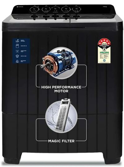 MOTOROLA 14 kg 5 star rating Midnight Series Soft closing Glass Lid Semi Automatic Black
