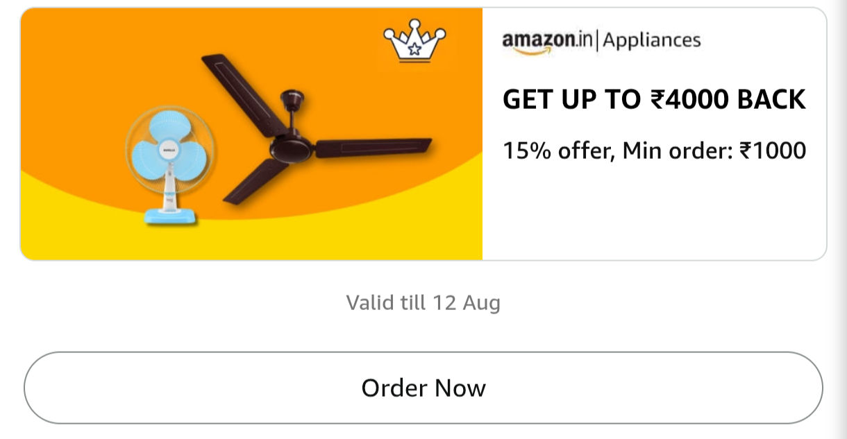 Amazon Appliances: GET UP TO ₹4000 BACK20% offer, Min order: ₹1000