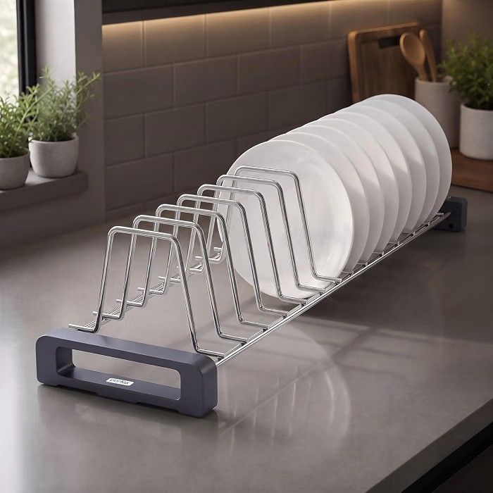 Plantex Stainless Steel Plate Stand for Kitchen Cabinet/14 Slot Plate Rack (Size-4Inches, Pack of 1)