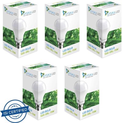 Syska 15 W Basic Standard B22 LED Bulb (White, Pack of 5)