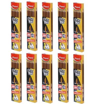 Maped Wooden Traingular Shape Wooden Pencil X10pc with Eraser| Set of 10box| Pack of 100pc with 10 Non-toxic Eraser