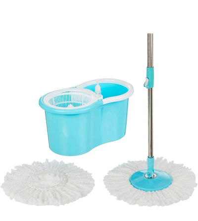 Raxon Innovation Stainless Steel Microfiber Floor Cleaning Spin Mop with Removable Washable Cleaning Pad and Integrated Water Mechanism for Floor, Multicolour