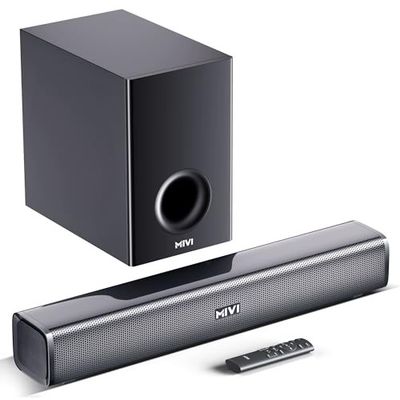Mivi Fort H120 Soundbar - 120W Home Theatre Sound Bar, 2.1 Channel, 2 in-Built Speakers and 1 External Subwoofer, Multiple EQ & Input Modes, Made in India Sound bar for TV