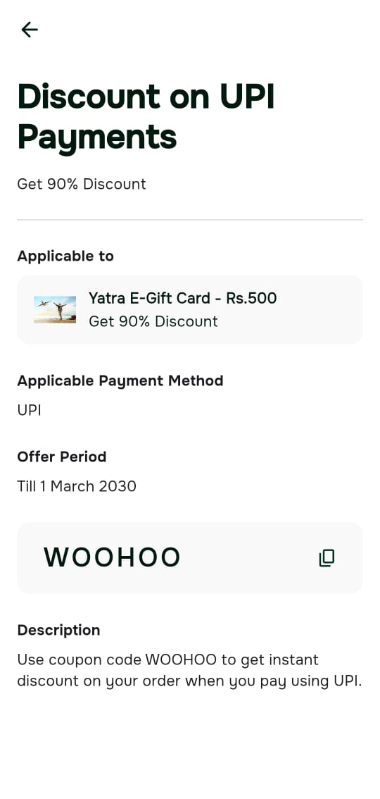 WOOHOO Deal - Yatra ₹500 E-Gift Card at Just ₹50 (90% OFF)