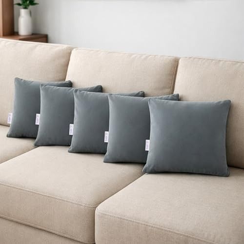 MY ARMOR Microfiber Cushion for Sofa | 12 X 12 Inch | Set of 5 - Grey