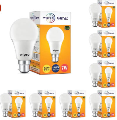 wipro Garnet Base B22D 7-Watt Led Bulb (Pack of 8, Warm White