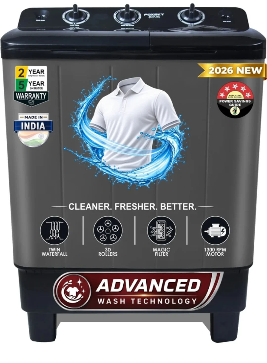 Foxsky 6.5 Kg Semi Automatic Top Load Washing Machine