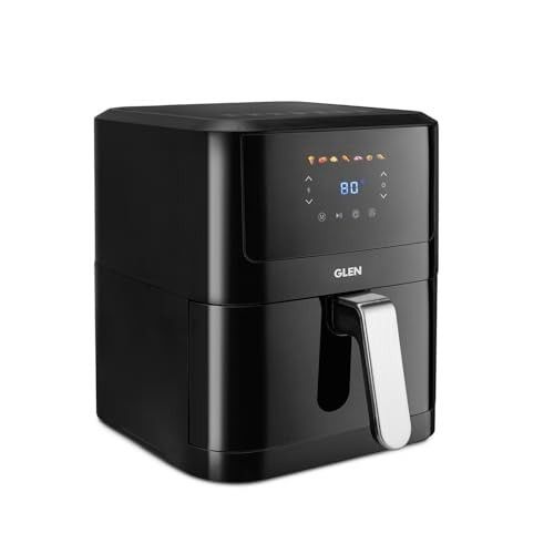 Glen Digital Air Fryer, 6 Litre, 1500W Airfryer with 7 Pre-Set Functions, Auto Sleep, Digital Controls, Timer & Temperature Control, Bake, Fry, Roast & Grill with Less Oil, Large Black (SA-3042DBL)