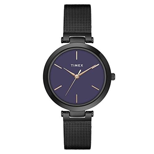 TIMEX Analog Watch for Women with Purple Round Dial & Black Stainless Steel Bracelet Band Water Resistant Women's Wrist Watches - TWEL118SMU05