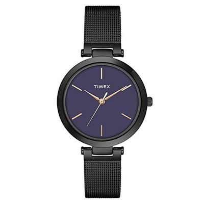 TIMEX Analog Watch for Women with Purple Round Dial & Black Stainless Steel Bracelet Band Water Resistant Women's Wrist Watches - TWEL118SMU05