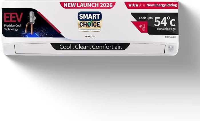 Hitachi Smart Choice 1 Ton 3 Star, New Star rated, Inverter Split AC (Copper, 4 Way Swing, ice Clean, EEV Precision- Higher Performance Cooling, RAS.G312PCDIBS, White)