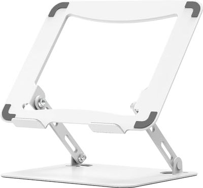 amazon basics Tabletop Laptop Stand, Ergonomic Adjustable & Ventilated Metal Riser Holder for Desk Fits Upto 15.6 Inch Laptops (White)