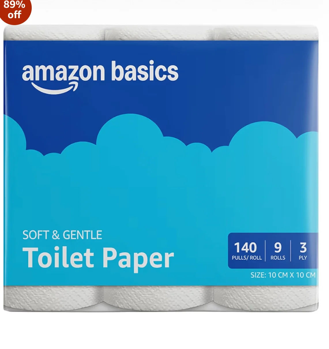 Amazon brand- Amazon Basics 3 ply Toilet tissue Paper Roll 1260 pulls | 140 pulls x 9 Rolls| Soft & Gentle| Chemical-Free