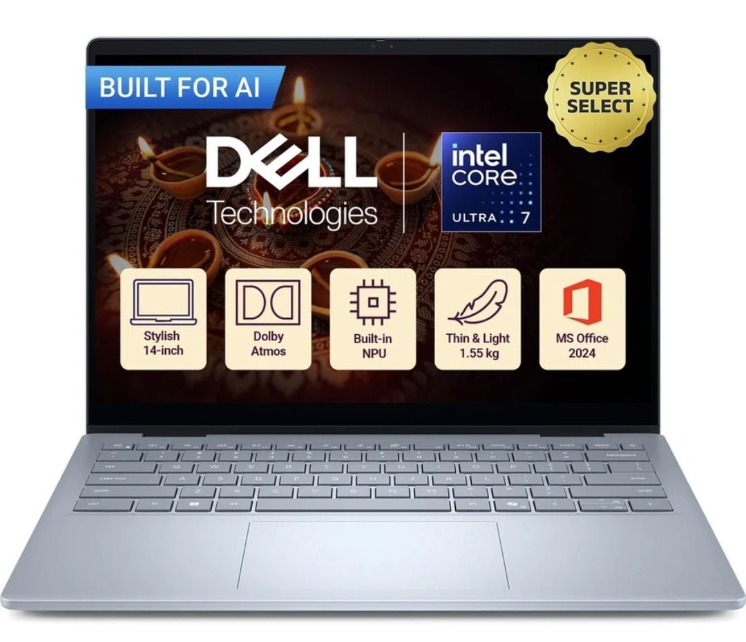 DELL 14 Plus Microsoft Office Home 2024 Intel Core Ultra 7 256V (16GB/512 GB SSD/Windows 11 Home) DB14250 Thin and Light Laptop (14 Inch, Ice Blue, 1.55 Kg, With MS Office)