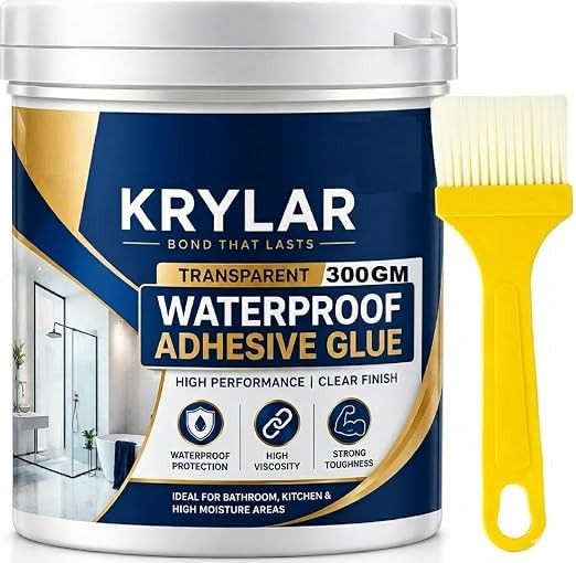Transparent Waterproof Glue 300GM with Brush Strong Waterproof Sealant Glue for Roof Leakage,Bathroom,Kitchen,Tiles,Wall Cracks, PVC, Metal, Wood & Concrete Clear Coating Adhesive