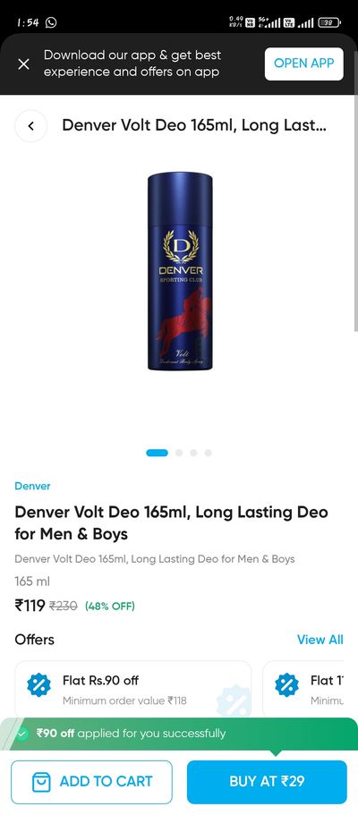 Digihaat: 165ml denver deo @29.54rs+3 platform fee