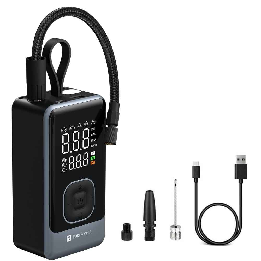 Lowest price- Portronics Vayu 8.0 Digital Rechargeable Tyre Inflator with 150 PSI for Car & Bike