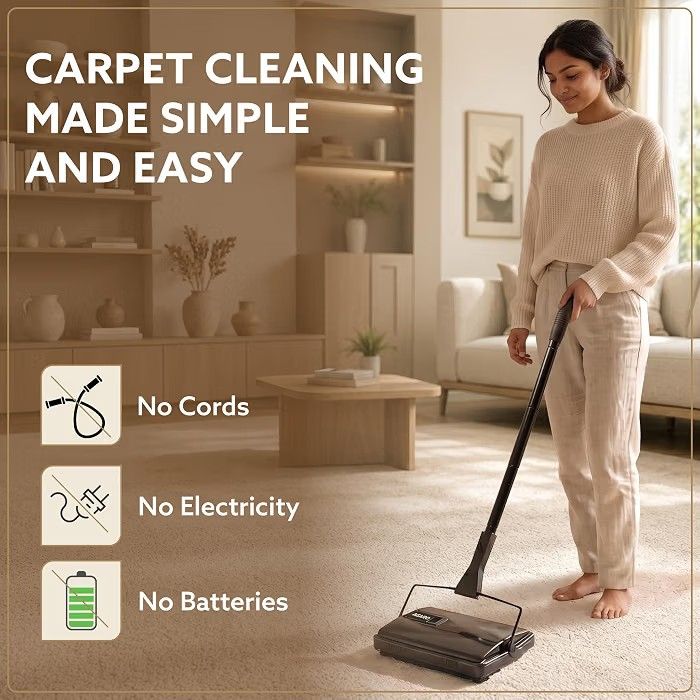 AGARO Delite Manual Carpet Cleaner for Pet Hair Rugs Mattresses - No Batteries, Push & Pull, Tangle-Free Brush