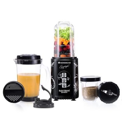 Wonderchef Nutri Blend Smart 3 Jar Automatic Mixer Grinder with Dual Pulse Function|22000 RPM|100% Full Copper Motor|3 Unbreakable Jars|500 W|2 Years Warranty|Recipe book by Chef Sanjeev Kapoor| Black