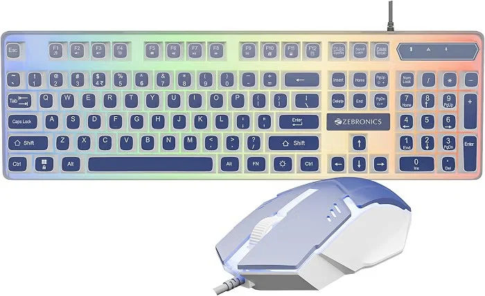 Zebronics Wired Keyboard & Mouse Combo, 104-Key, 1200 DPI, ₹ Key & Multimedia Controls, Ergonomic Mouse, 1.3m Cable