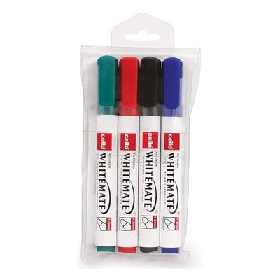 Cello Whitemate Whiteboard Markers | Set Of 4 Markers | 4 Assorted Ink Colours | Fine Point Marker Pens With Easily Refillable And Erasable Ink | Writes Longer