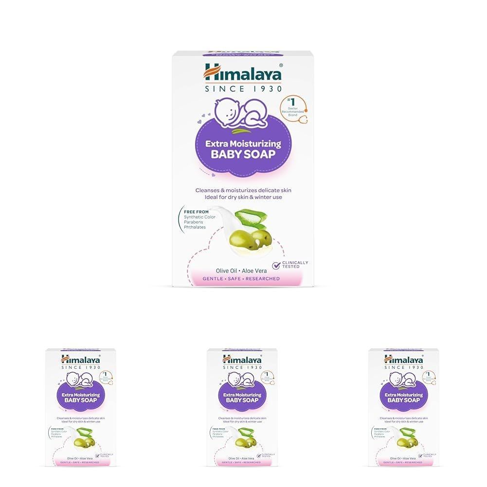 Himalaya Extra Moisturizing Baby Soap for Dry Skin | B3G1-125g Helps Lock In Moisture With Aloe-Milk Moisture Complex of Almond & Olive Oil | Clinically Tested | No. 1 Doctor Recommended Brand
