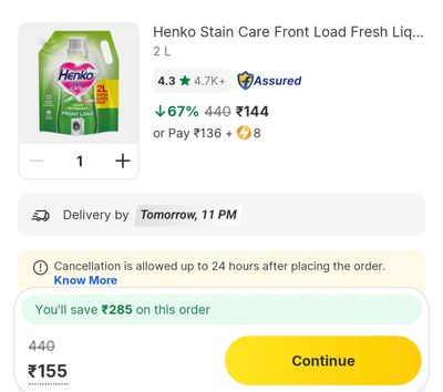 Henko Stain Care Front Load Fresh Liquid Detergent (2 L)