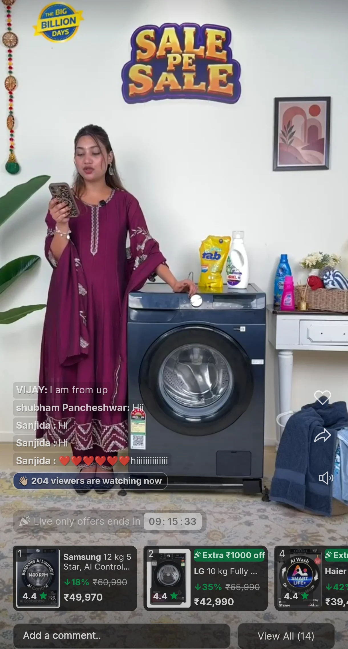 Flipkart LiveShop+: Extra ₹1000 Discount on Washing Machines